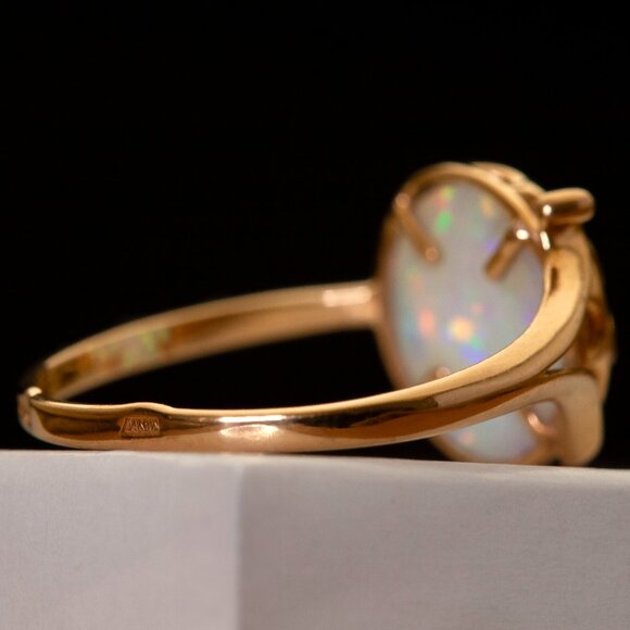 Stunning Custom Made 14K Rose Gold Opal Ring Vintage Real Gold Opal Ring Sz 6.75 - Picture 11 of 12